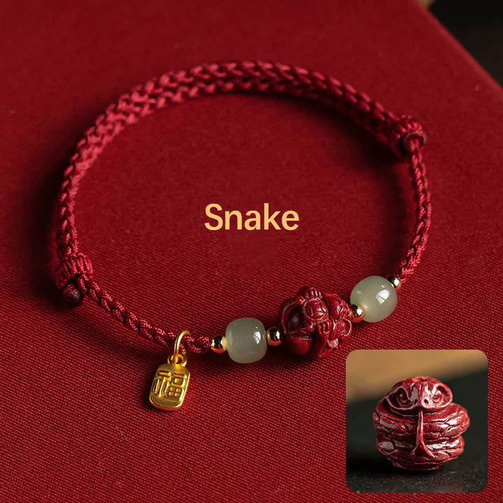 Pulsera de cuerda de la suerte con cinabrio natural y jade hetiano del zodiaco chino, tesoro oriental