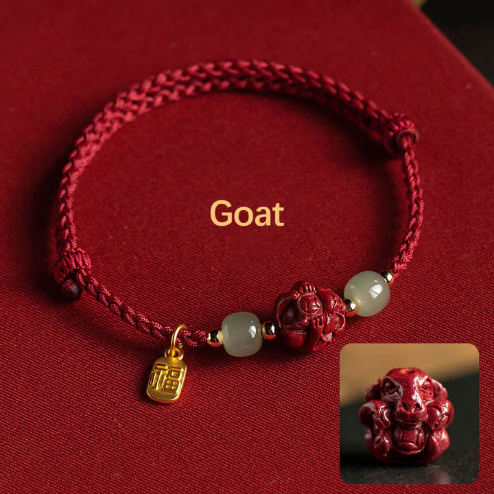 Pulsera de cuerda de la suerte con cinabrio natural y jade hetiano del zodiaco chino, tesoro oriental