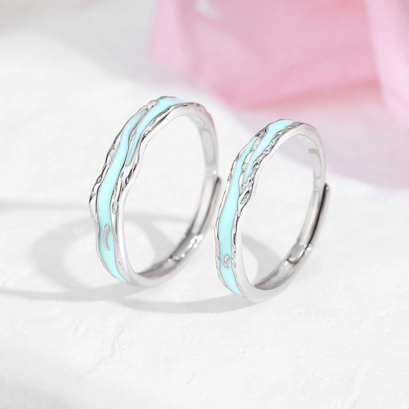 Anillos de pareja personalizados con diseño de galaxia, tesoro oriental, plata de ley 925, esmalte brillante nocturno, ajustables