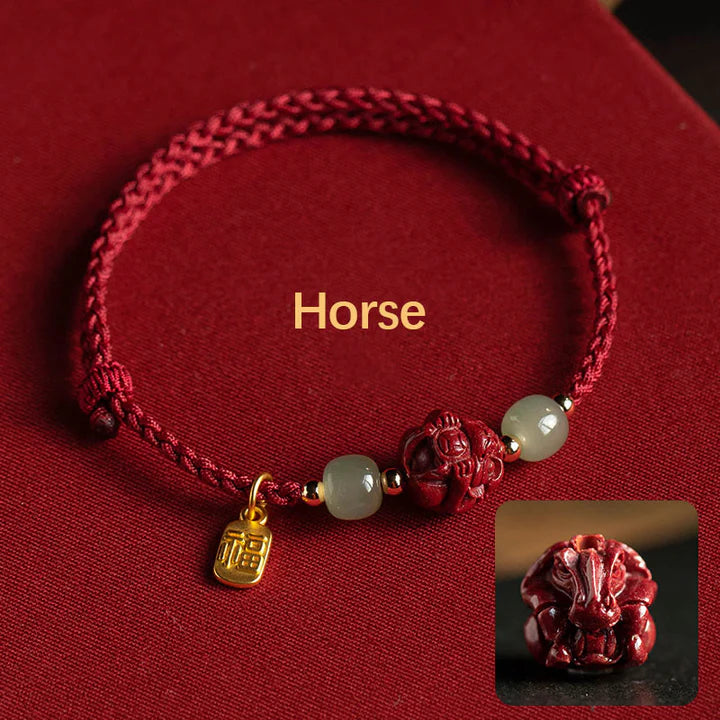 Pulsera de cuerda de la suerte con cinabrio natural y jade hetiano del zodiaco chino, tesoro oriental