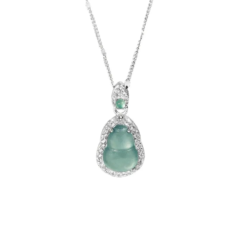 Collar con colgante de jade verde y tierra de la suerte en plata de ley 925, tesoro oriental