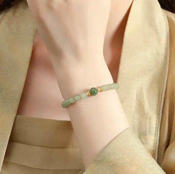 Oriental Treasure 925 Sterling Silver He Tian Green Jade Luck Bracelet Adjustable
