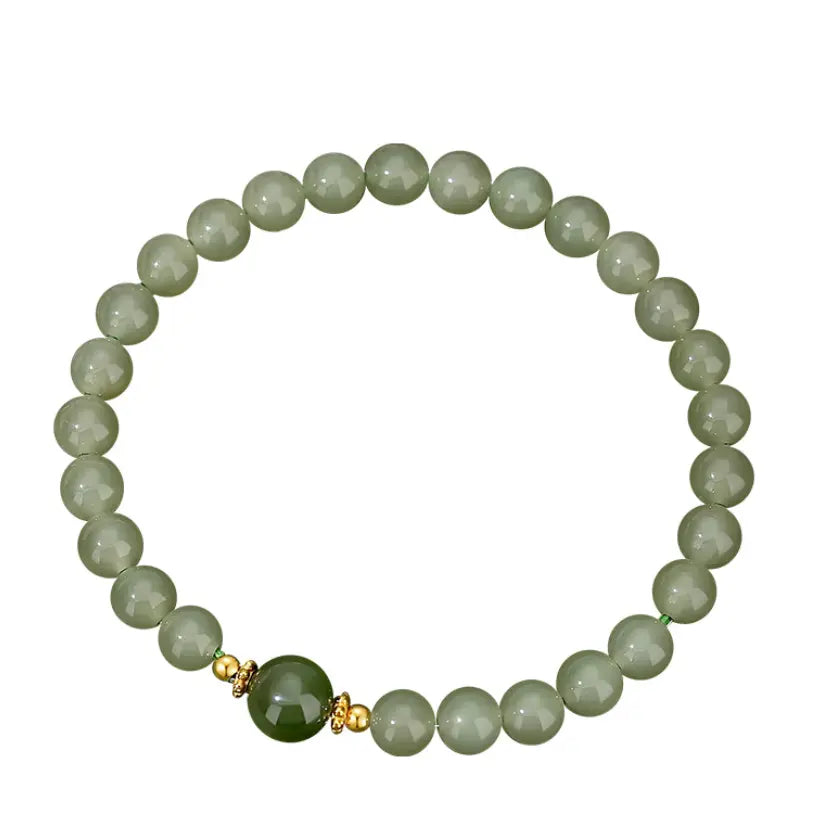 Oriental Treasure 925 Sterling Silver He Tian Green Jade Luck Bracelet Adjustable