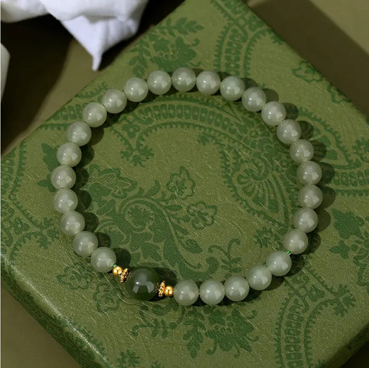 Oriental Treasure 925 Sterling Silver He Tian Green Jade Luck Bracelet Adjustable