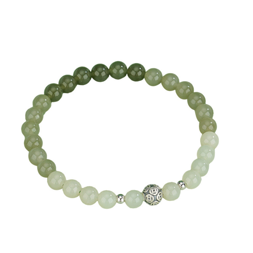 Oriental Treasure He Tian Green Jade Bracelet 925 Sterling Silver Natural Jade Protection Bracelet Adjustable