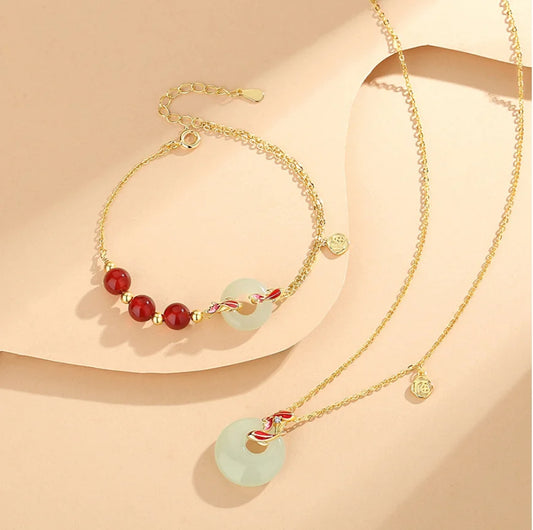 Bracelet d'agate nœud de paix trésor oriental He Tian Jade bracelet POISSON-KOI corde dorée ajustable en argent sterling 925