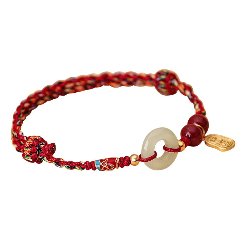 Oriental Treasure KOI FISH Bracelet Peace Knot Red Stering Bracelet 925 Sterling Silver He Tian Jade Bracelet Adjustable