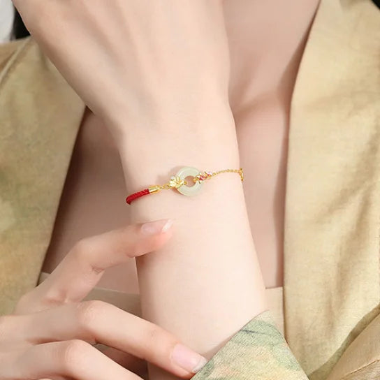 Oriental Treasure Peace Knot Red String Bracelet He Tian Jade Bracelet KOI FISH 925 Sterling Silver Adjustable