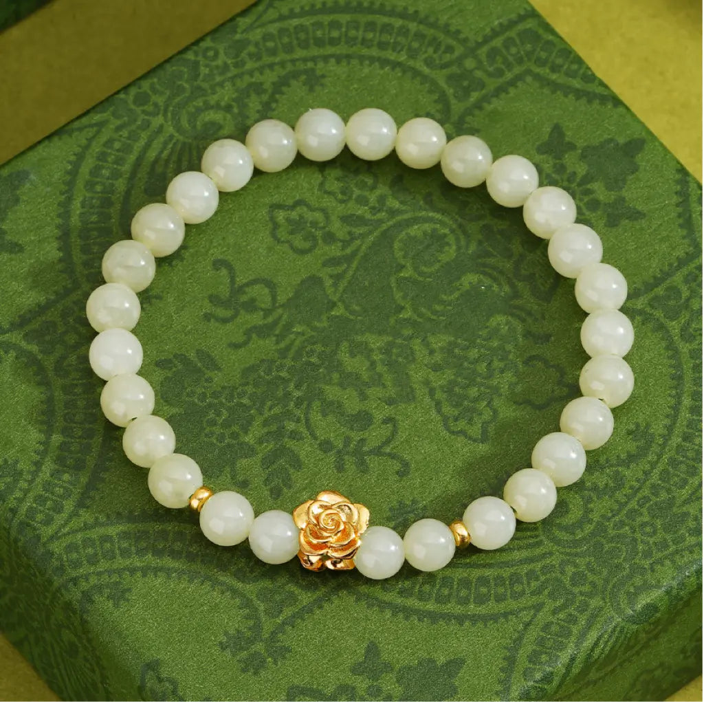 Oriental Treasure Lotus Jade Bracelet Natural Hetian Jade Bracelet 925 Sterling Silver Adjustable