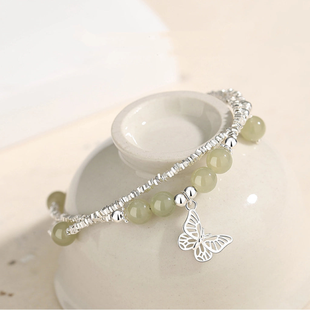 Oriental Treasure Broken Silver Butterfly Double-layer Bracelet S925 Sterling Silver New Chinese Light Luxury Hetian Jade Bracelet