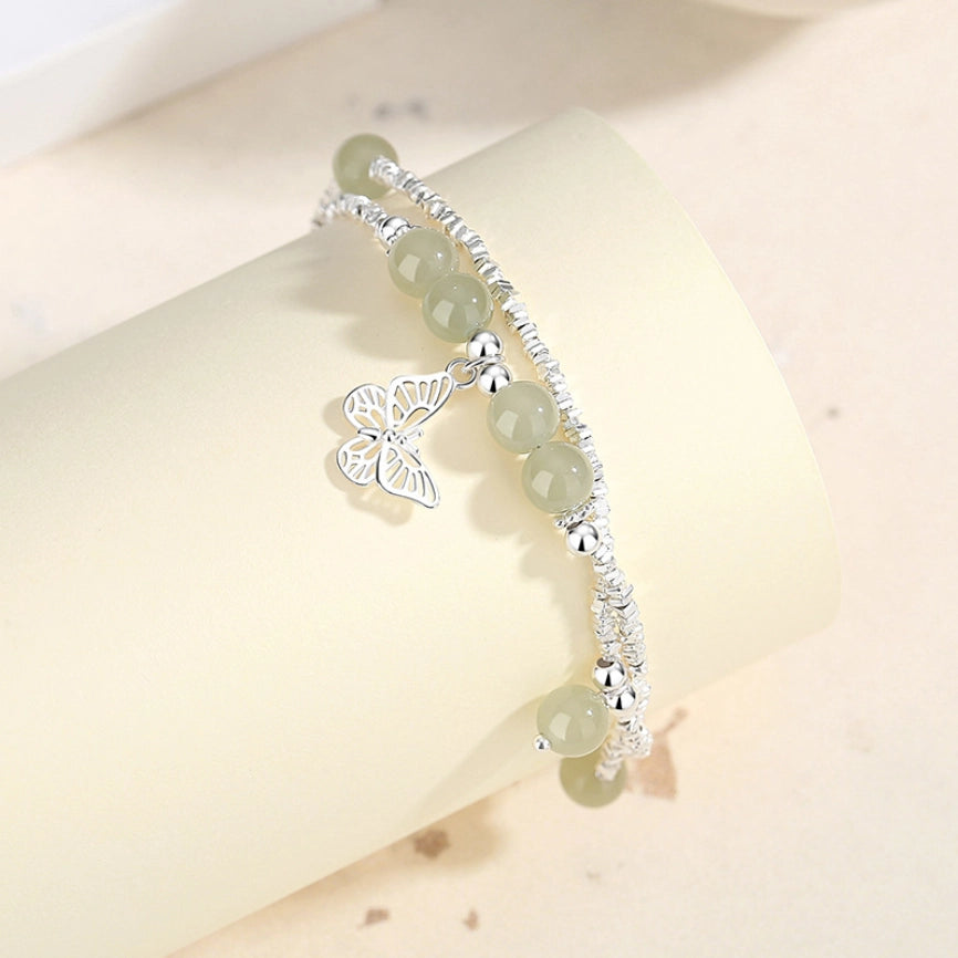 Oriental Treasure Broken Silver Butterfly Double-layer Bracelet S925 Sterling Silver New Chinese Light Luxury Hetian Jade Bracelet
