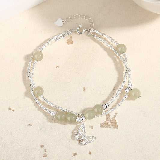 Oriental Treasure Broken Silver Butterfly Double-layer Bracelet S925 Sterling Silver New Chinese Light Luxury Hetian Jade Bracelet