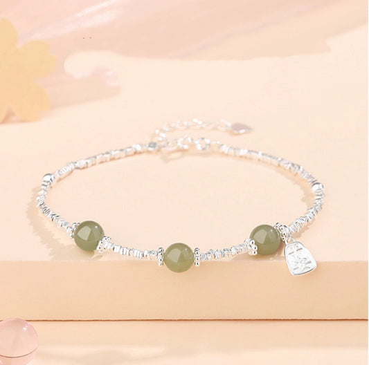 Oriental Treasure Broken Silver Dainty Bracelet Natural Hetian Jade Bracelet Protection 925 Sterling Silver