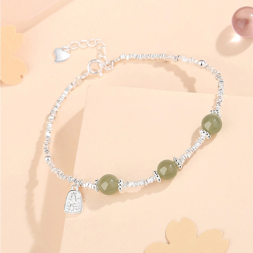 Collar con colgante de jade verde y tierra de la suerte en plata de ley 925, tesoro oriental