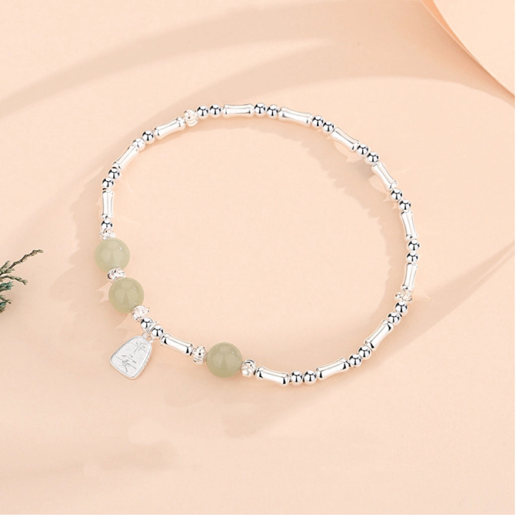 Oriental Treasure Dainty Bamboo Bracelet Natural Hetian Jade Bracelet Protection 925 Sterling Silver