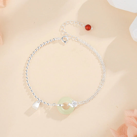 Bracelet de Nœud de Paix Trésor Oriental Agate Hetian Jade Bracelet Réglable en Corde en Argent Sterling 925