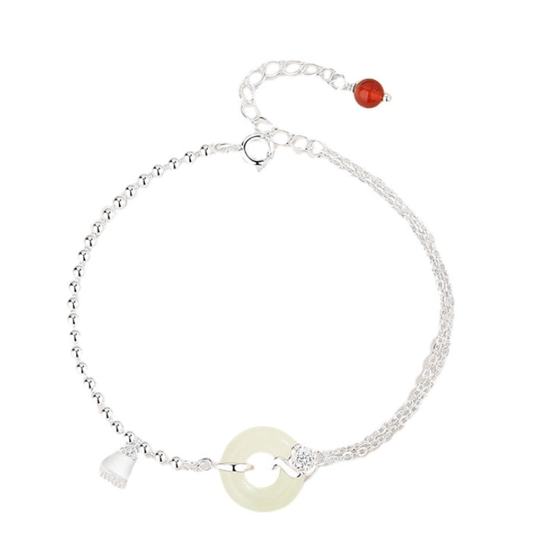 Bracelet de Nœud de Paix Trésor Oriental Agate Hetian Jade Bracelet Réglable en Corde en Argent Sterling 925
