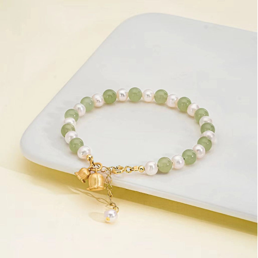 Oriental Treasure Purity Lily of the Valley Bracelet Natural Hetian Jade Bracelet Pearl Bracelet Filial Love Adjustable Silver Rope