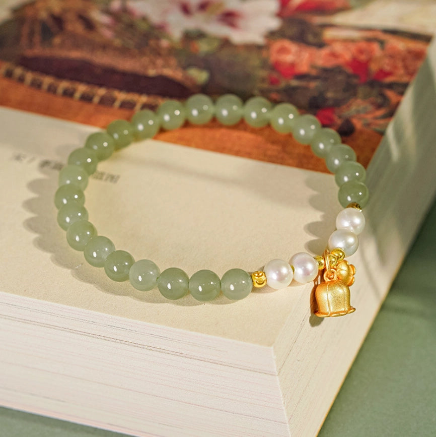 Bracelet Trésor Oriental Pureté Muguet de la Vallée Bracelet en Jade Naturel de Hetian Bracelet Perles Réglable Cadeau pour femmes
