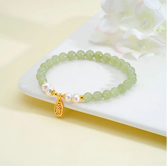 Bracelet Trésor Oriental Ruyi Bracelet en Jade Naturel de Hetian Bracelet à Perles Réglable Cadeau pour Femme
