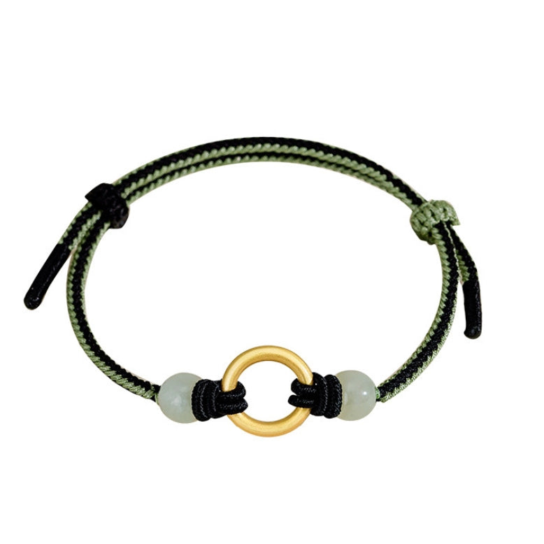 Oriental Treasure Handmade Peace Knot Bracelet Hetian Jade Bracelet 925 Sterling Silver Adjustable Woven Rope