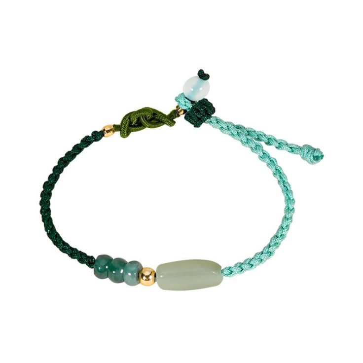 Oriental Treasure Handmade Hetian Jade Bracelet White Agate 925 Sterling Silver Adjustable Woven Rope