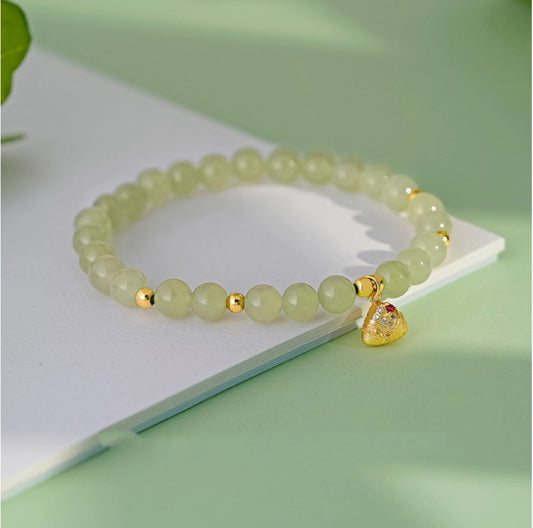Bracelet de Riz Glutineux Chanceux Oriental Trésor Hetian Jade Bracelet Fu Zong 925 Argent Sterling Réglable
