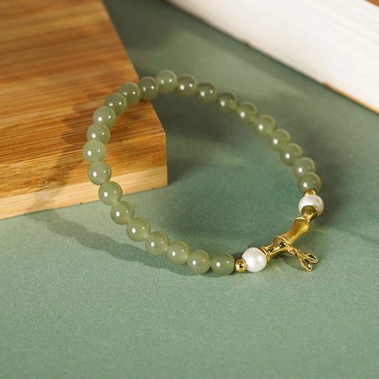 Bracelet en bambou trésor oriental Jade naturel Hetian Bracelet perles protection Bracelet en argent sterling 999 Bracelet à corde tressée réglable
