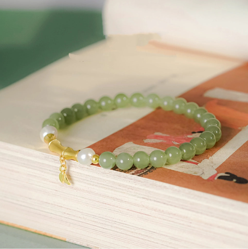 Bracelet en bambou trésor oriental Jade naturel Hetian Bracelet perles protection Bracelet en argent sterling 999 Bracelet à corde tressée réglable