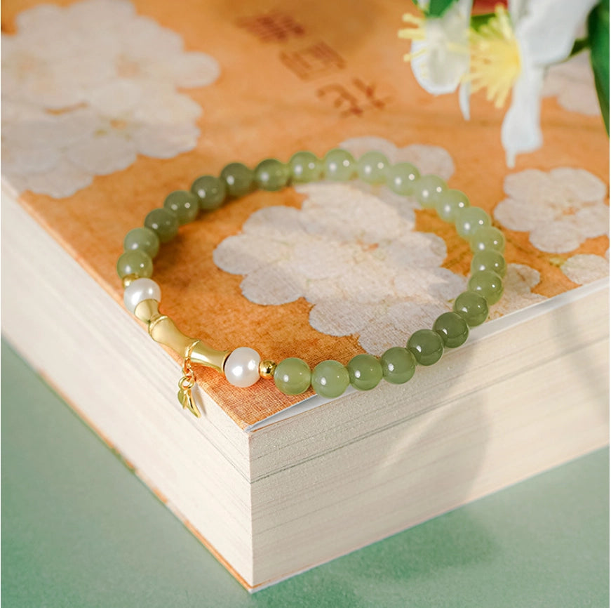Bracelet en bambou trésor oriental Jade naturel Hetian Bracelet perles protection Bracelet en argent sterling 999 Bracelet à corde tressée réglable