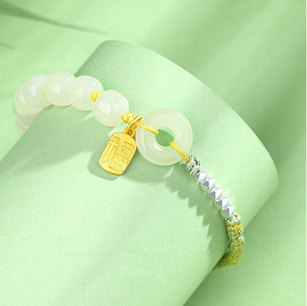Collar con colgante de jade verde y tierra de la suerte en plata de ley 925, tesoro oriental