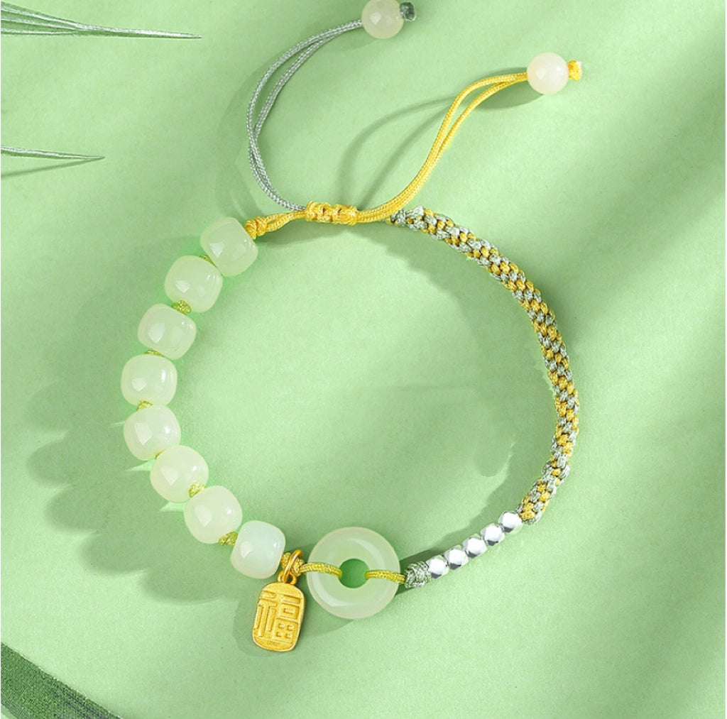 Collar con colgante de jade verde y tierra de la suerte en plata de ley 925, tesoro oriental