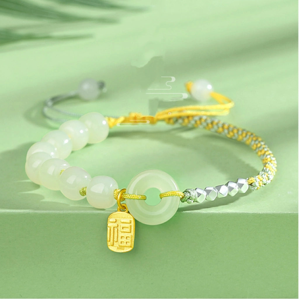 Collar con colgante de jade verde y tierra de la suerte en plata de ley 925, tesoro oriental