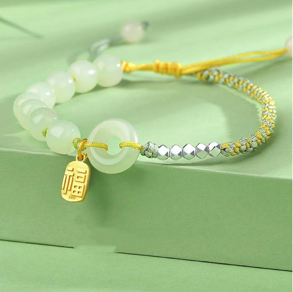 Collar con colgante de jade verde y tierra de la suerte en plata de ley 925, tesoro oriental
