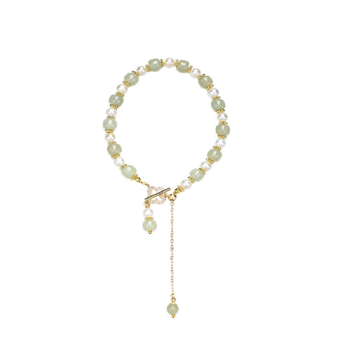 Oriental Treasure Luck Four-Leaf Clover Bracelet Pearl Bracelet Natural Hetian Jade Bracelet Adjustable