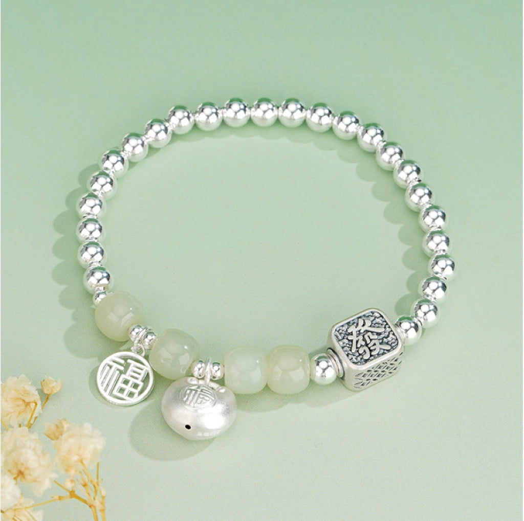Collar con colgante de jade verde y tierra de la suerte en plata de ley 925, tesoro oriental