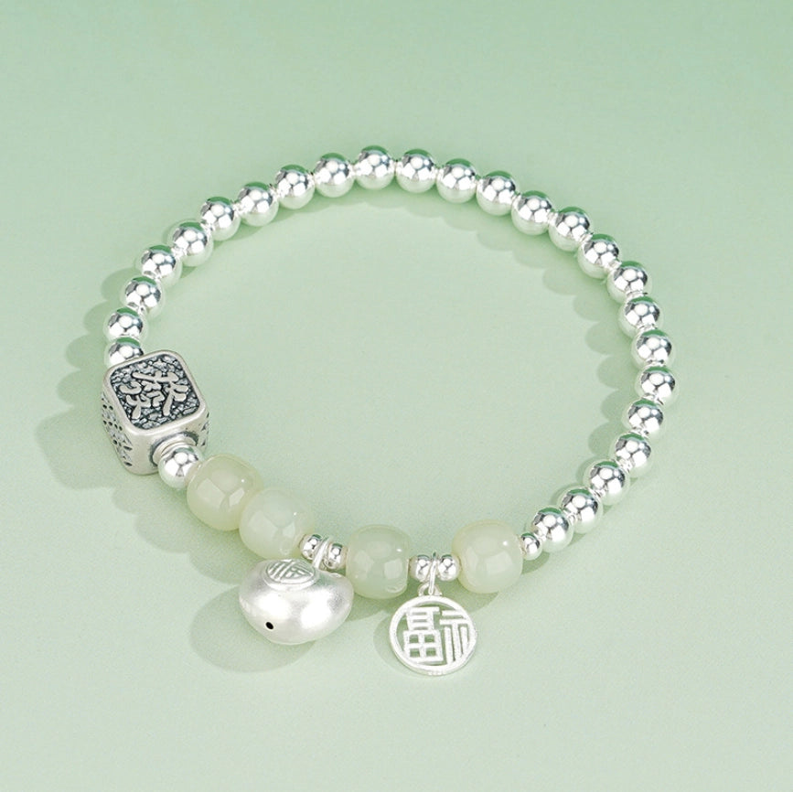Collar con colgante de jade verde y tierra de la suerte en plata de ley 925, tesoro oriental