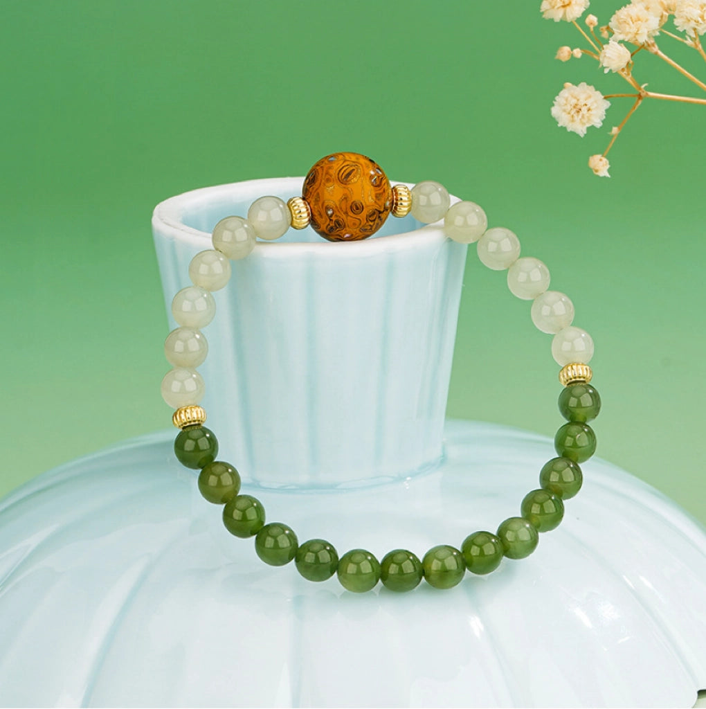 Bracelet Trésor Oriental Dalbergia melanoxylon Force Inébranlable Jade Naturel Hetian Perles de 6mm Bracelet Style Chinois Bracelet en Argent Sterling 925 Réglable