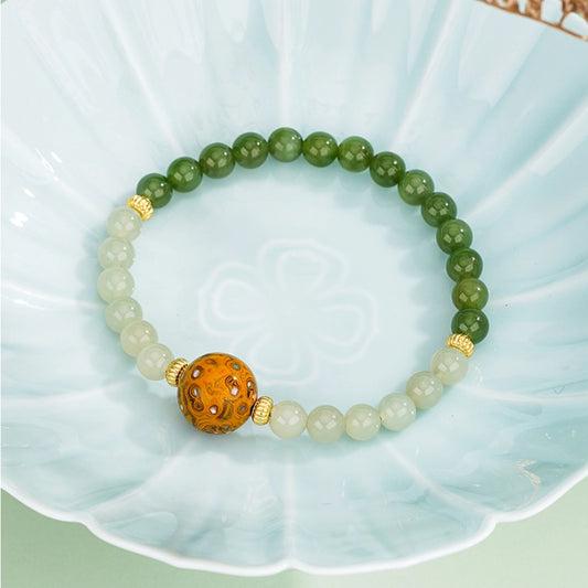 Bracelet Trésor Oriental Dalbergia melanoxylon Force Inébranlable Jade Naturel Hetian Perles de 6mm Bracelet Style Chinois Bracelet en Argent Sterling 925 Réglable