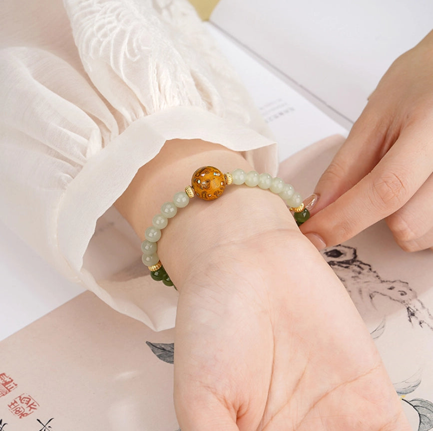 Bracelet Trésor Oriental Dalbergia melanoxylon Force Inébranlable Jade Naturel Hetian Perles de 6mm Bracelet Style Chinois Bracelet en Argent Sterling 925 Réglable