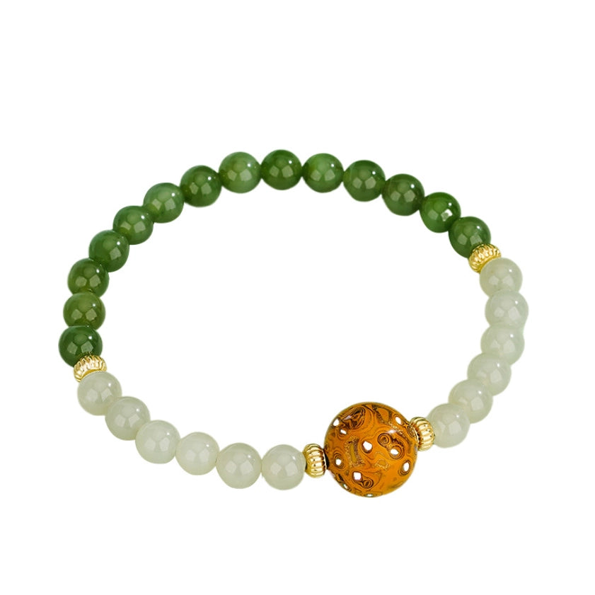 Bracelet Trésor Oriental Dalbergia melanoxylon Force Inébranlable Jade Naturel Hetian Perles de 6mm Bracelet Style Chinois Bracelet en Argent Sterling 925 Réglable