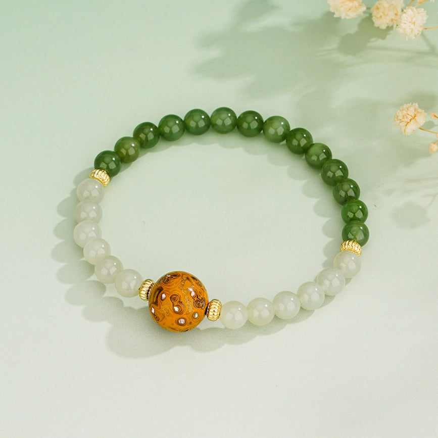 Bracelet Trésor Oriental Dalbergia melanoxylon Force Inébranlable Jade Naturel Hetian Perles de 6mm Bracelet Style Chinois Bracelet en Argent Sterling 925 Réglable