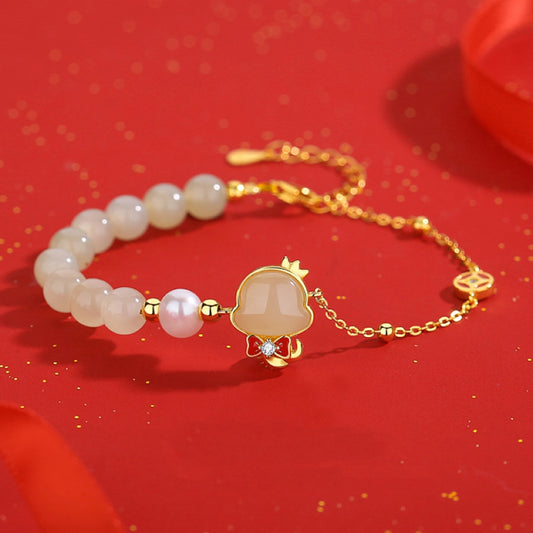 Bracelet de Serpent Trésor Oriental Bénédiction Bracelet du Zodiaque Chinois Bracelet d'Agate Bracelet de Jade Naturel de Hetian Bracelet de Perle Protection Bracelet en Argent Sterling 925 Réglable