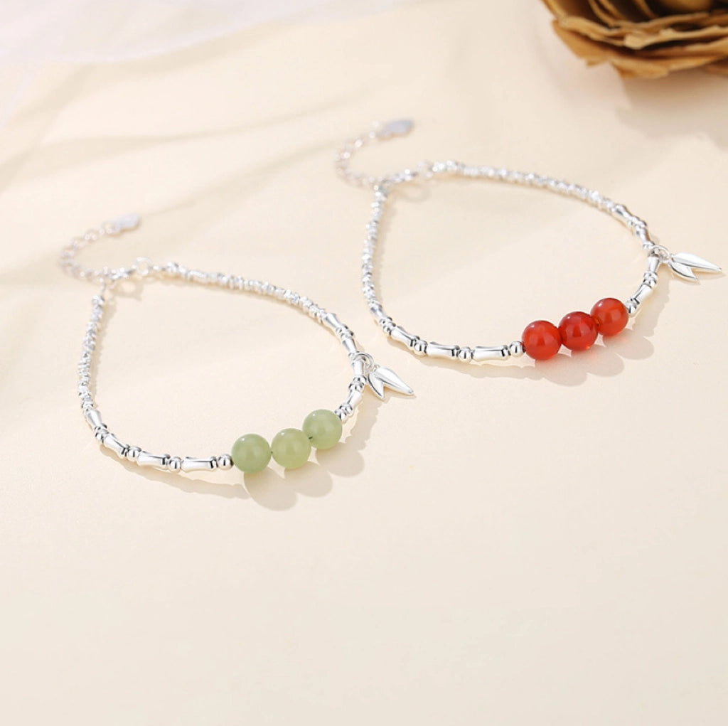 Oriental Treasure Bamboo Bracelet Nobility Natural Hetian Jade Bracelet Agate Bracelet Protection 925 Sterling Silver Bracelet Adjustable