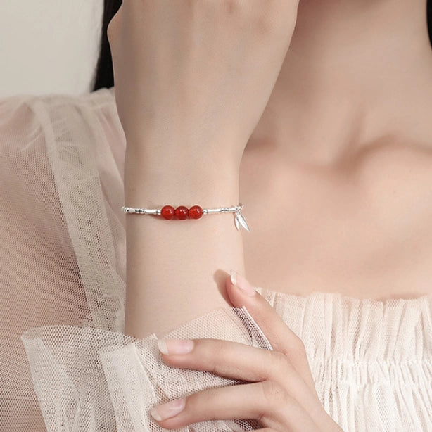 Oriental Treasure Bamboo Bracelet Nobility Natural Hetian Jade Bracelet Agate Bracelet Protection 925 Sterling Silver Bracelet Adjustable