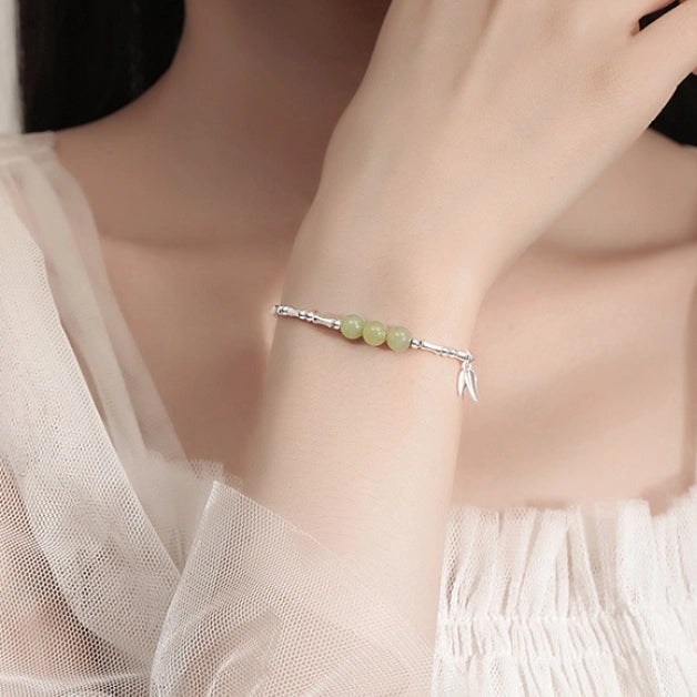 Oriental Treasure Bamboo Bracelet Nobility Natural Hetian Jade Bracelet Agate Bracelet Protection 925 Sterling Silver Bracelet Adjustable
