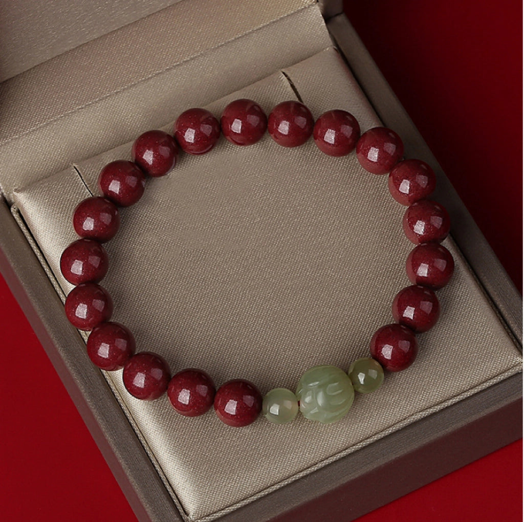Oriental Treasure Cinnabar Bracelet Lotus Bracelet Natural Hetian Jade Bracelet Adjustable