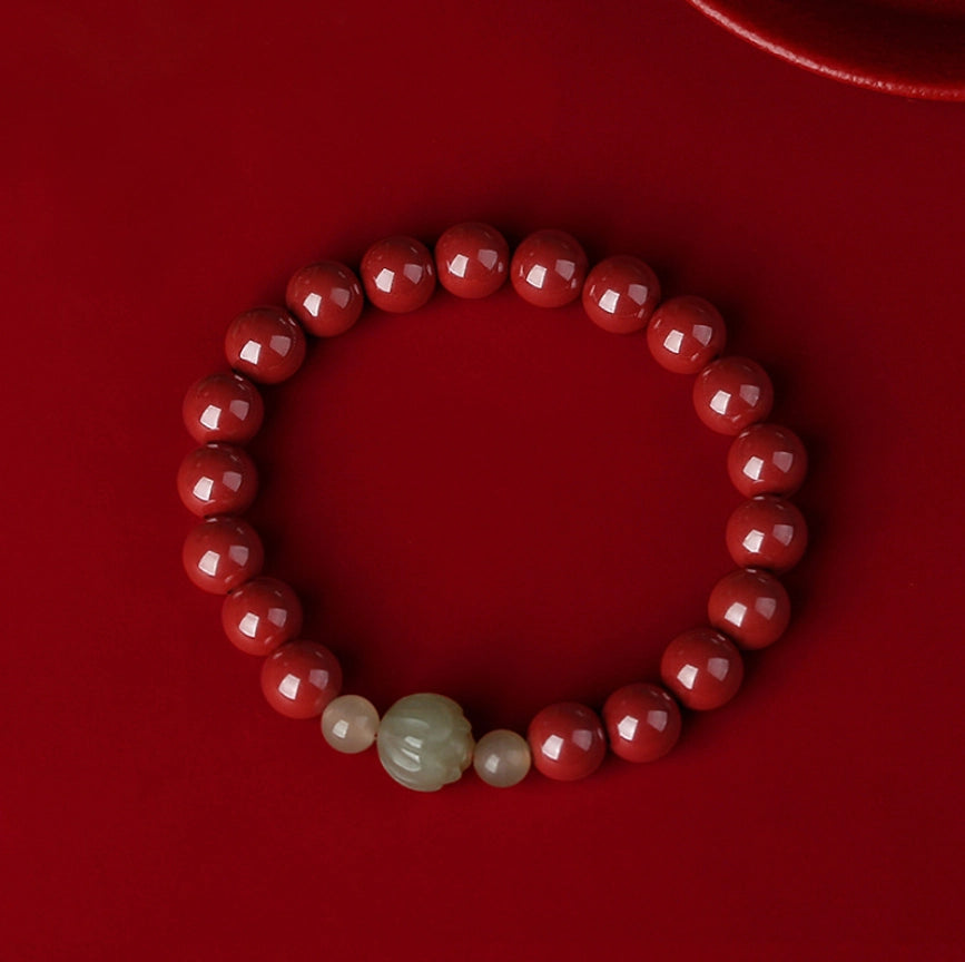 Oriental Treasure Cinnabar Bracelet Lotus Bracelet Natural Hetian Jade Bracelet Adjustable
