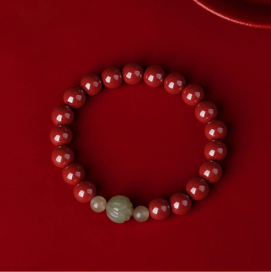 Oriental Treasure Cinnabar Bracelet Lotus Bracelet Natural Hetian Jade Bracelet Adjustable