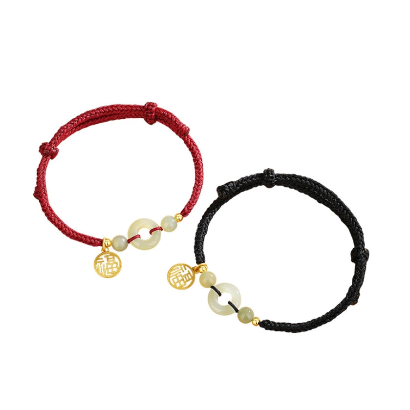 Oriental Treasure Character "Fu" (福) Bracelet Peace Knot Couples Bracelet Natural Hetian Jade Bracelet Protection Adjustable Red String Bracelet